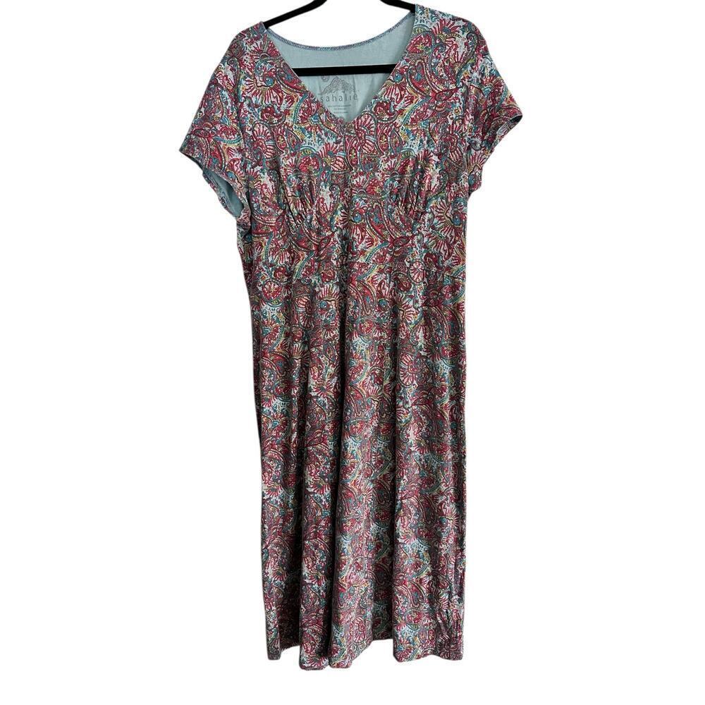 Sahalie Women's Multicolor Paisley Print Cotton Blend Midi Dress Size 1X